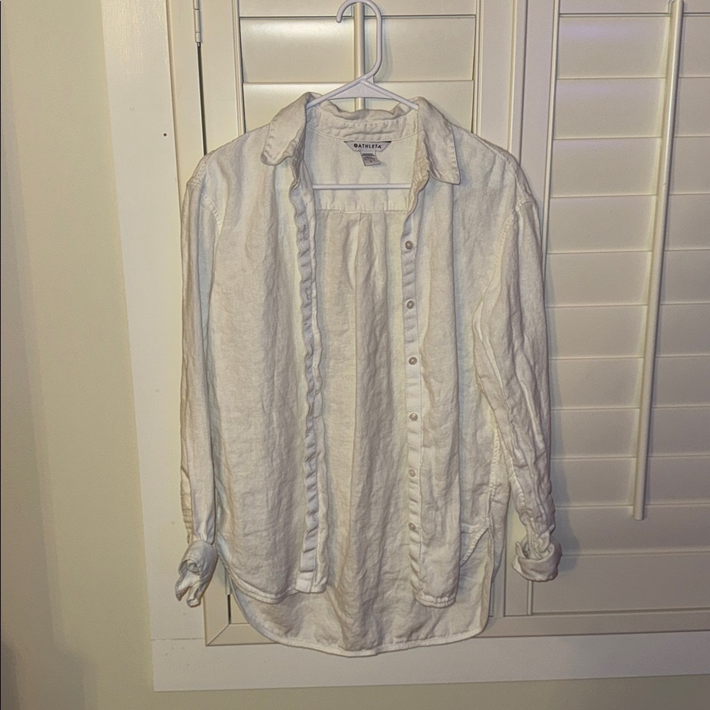 Athleta Linen White Button-Up Shirt
